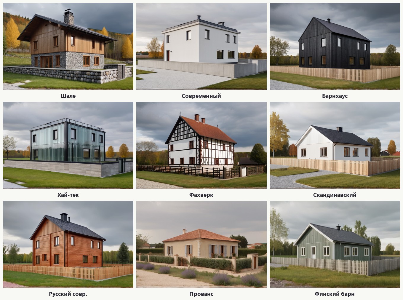 Дом в девяти архитектурных стилях — фотореалистичная генерация